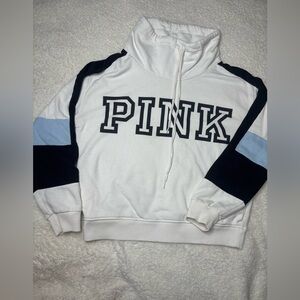 PINK Victoria's Secret White & Black Colorblock Cowl Pullover